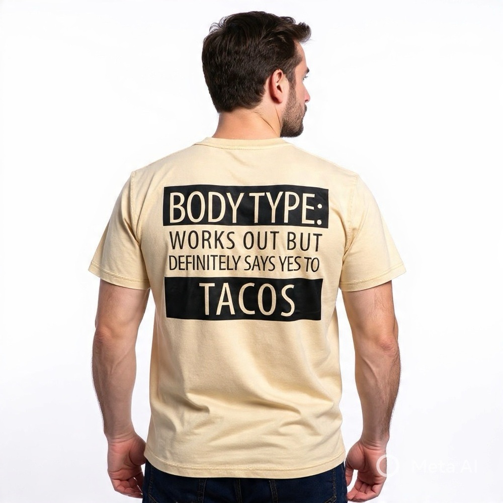 Body Type Works Out But Says Yes To Tacos Graphic Tee XL Funny Food Shirt - Picture 10 of 10